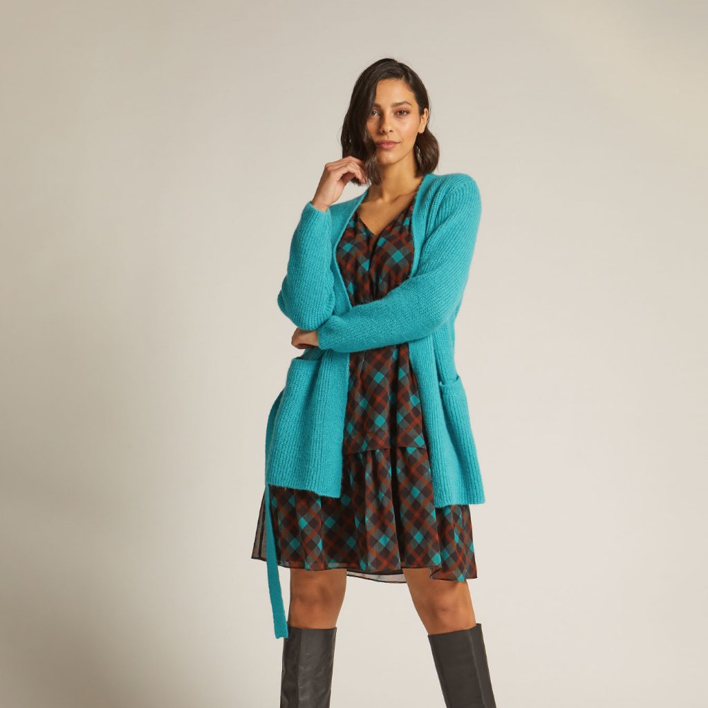 Elena Miro Cardigan With Belt Turquoise Wool Alpaca Blend Knit Size Xl Italy